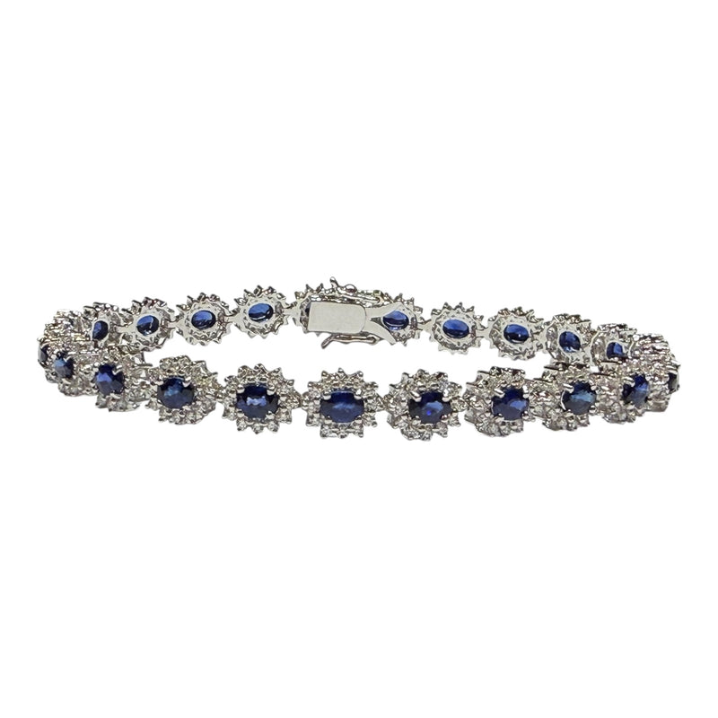 JB0071K - Blue Sapphire with Diamond Bracelet Set in 18K White Gold Setting