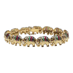 JB0075K - Ruby, Emerald, Blue Sapphire and Diamond Elephant Bracelet Set in 18K Gold Setting