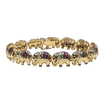 JB0075K - Ruby, Emerald, Blue Sapphire and Diamond Elephant Bracelet Set in 18K Gold Setting