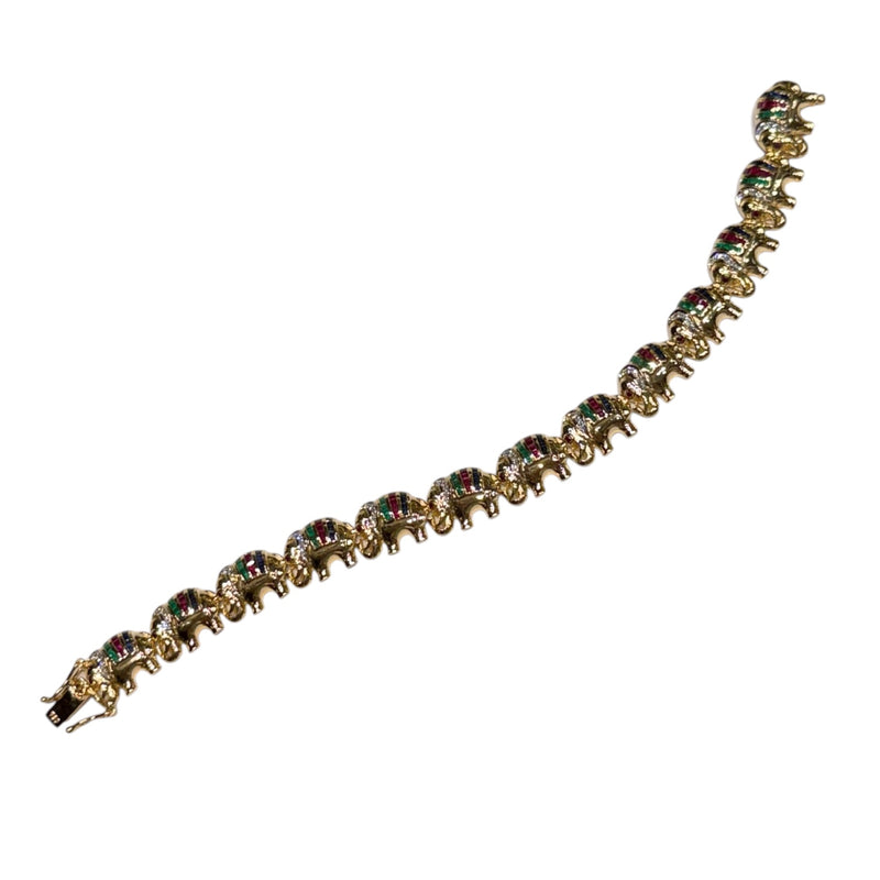 JB0075K - Ruby, Emerald, Blue Sapphire and Diamond Elephant Bracelet Set in 18K Gold Setting