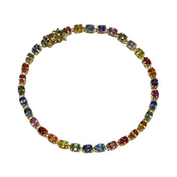JB0087K - Multi Color Sapphire Tennis Bracelet set in 14K Gold Setting