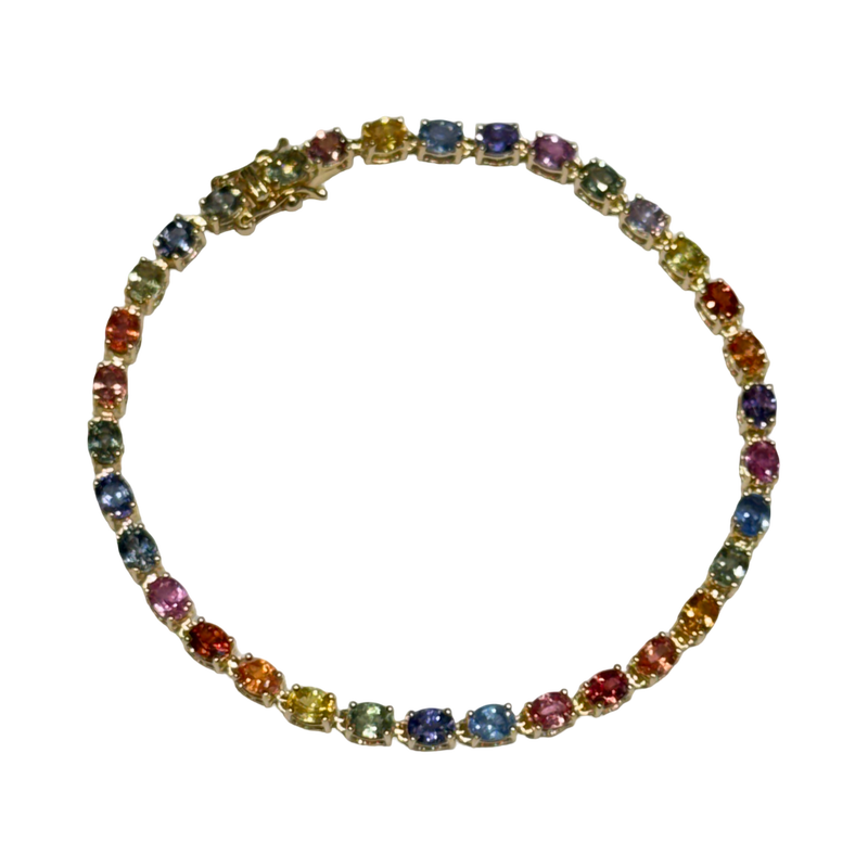 JB0087K - Multi Color Sapphire Tennis Bracelet set in 14K Gold Setting