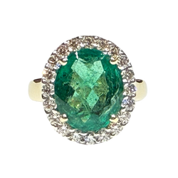 JR0310K - Emerald with Diamond Halo Ring Set in 18K Gold Setting