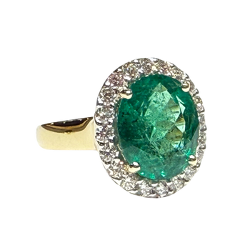 JR0310K - Emerald and Diamond Halo Ring Set in 18K Gold Setting