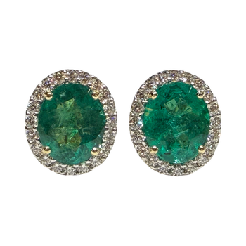 JE0221K - Emerald and Diamond Halo Earrings Set in 18K Gold Setting