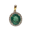 JP0073K - Emerald and Diamond Halo Pendant Set in 18K Gold Setting