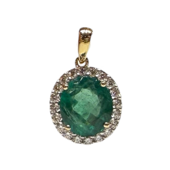 JP0073K - Emerald and Diamond Halo Pendant Set in 18K Gold Setting