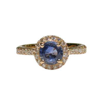 JR0311K - Blue Sapphire and Diamond Ring set in 18K Rose Gold Setting