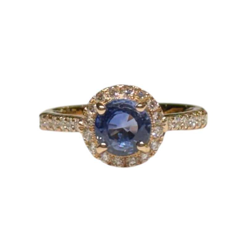 JR0311K - Blue Sapphire and Diamond Ring set in 18K Rose Gold Setting