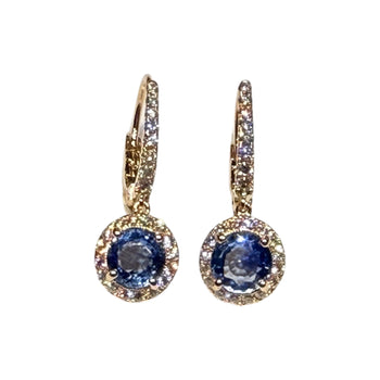 JE0222K - Blue Sapphire and Diamond Dangling Earrings set in 18K Rose Gold Setting