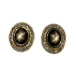 JE0520RK - Black Star Sapphire with Diamond Earrings Set in 18K Gold Setting