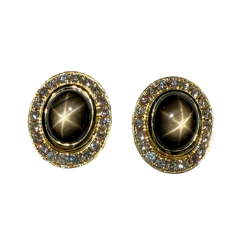 JE0520RK - Black Star Sapphire with Diamond Earrings Set in 18K Gold Setting