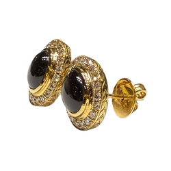 JE0520RK - Black Star Sapphire with Diamond Earrings Set in 18K Gold Setting