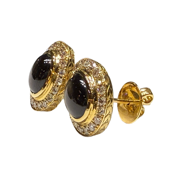 JE0520RK - Black Star Sapphire with Diamond Earrings Set in 18K Gold Setting