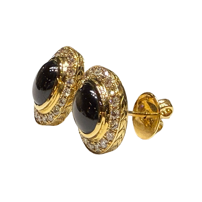 JE0520RK - Black Star Sapphire with Diamond Earrings Set in 18K Gold Setting