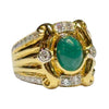 SJ054K - Cabuchon Emerald with Diamond Ring Set in 18K Gold Setting