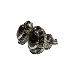 JE0032OK - Black Star Sapphire with Black & White Diamond Earrings Set in 18K White Gold Setting