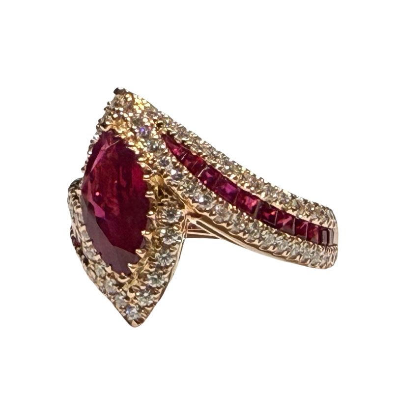 JR0314K - Ruby and Diamond Ring Set in 18K Rose Gold Setting