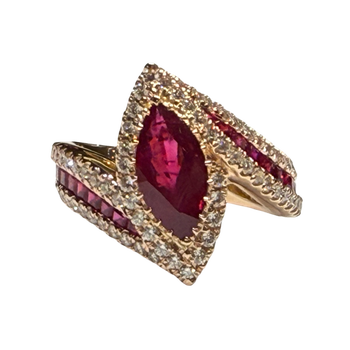 JR0314K - Ruby and Diamond Ring Set in 18K Rose Gold Setting