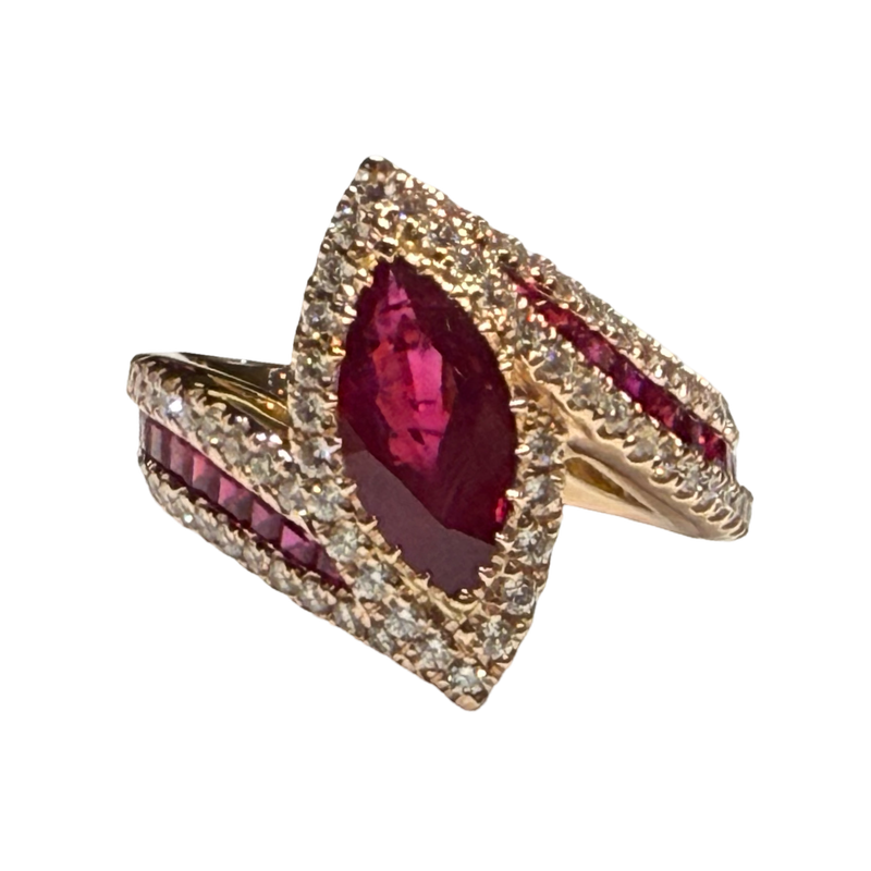 JR0314K - Ruby and Diamond Ring Set in 18K Rose Gold Setting