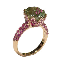 JR0313K - Mint Green Tourmaline with Ruby & Pink Sapphire Ring Set in 18K Rose Gold Setting