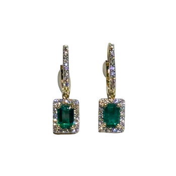 JE0224K - Emerald with Diamond Dangling Earrings Set in 18K Gold Setting