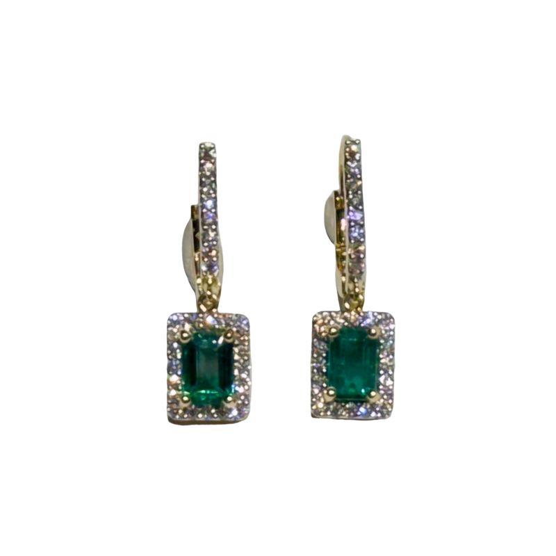 JE0224K - Emerald with Diamond Dangling Earrings Set in 18K Gold Setting