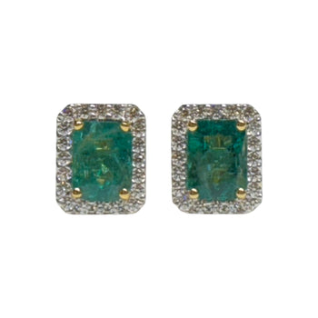 JE0248K - Emerald with Diamond Earrings Set in 18K Gold Setting