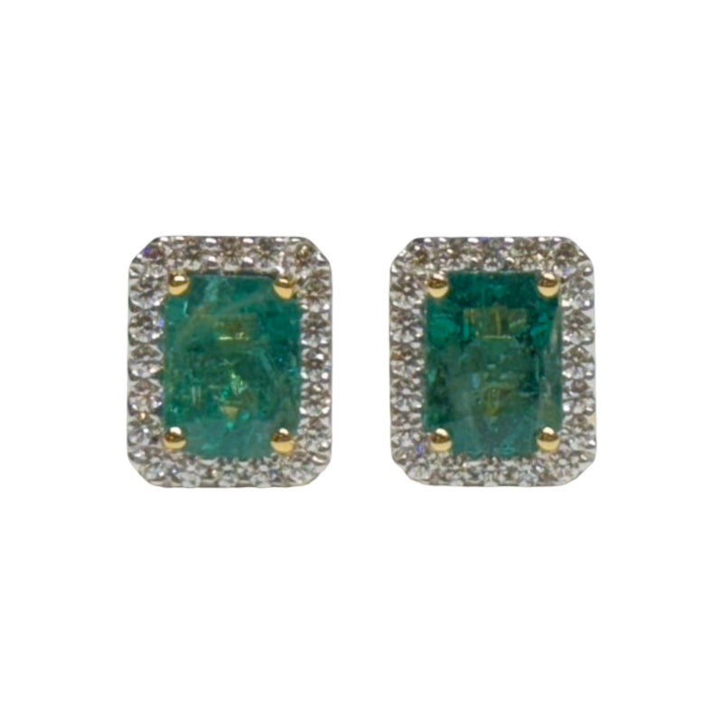 JE0248K - Emerald with Diamond Earrings Set in 18K Gold Setting