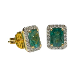 JE0248K - Emerald with Diamond Earrings Set in 18K Gold Setting