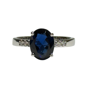 JR0316K - Blue Sapphire and Diamond Ring Set in 18K White Gold Setting