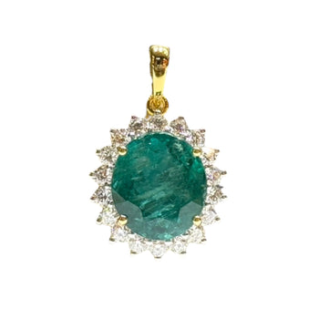 JP0079K - Emerald with Diamond Pendant Set in 18K Gold Setting