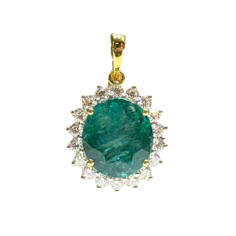 JP0079K - Emerald with Diamond Pendant Set in 18K Gold Setting