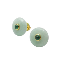 JE0203L - Jade with Cabochon Emerald Earrings set in 18K Gold Setting