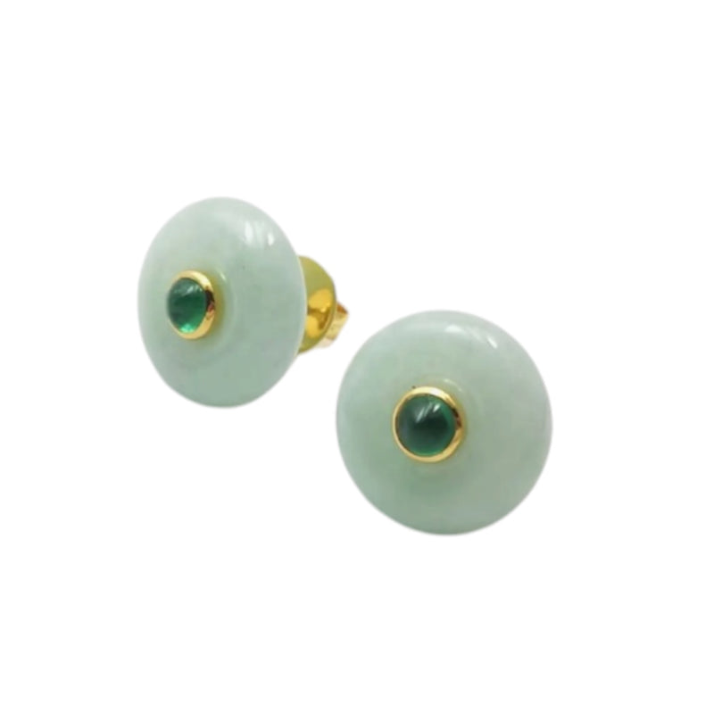 JE0203L - Jade with Cabochon Emerald Earrings set in 18K Gold Setting
