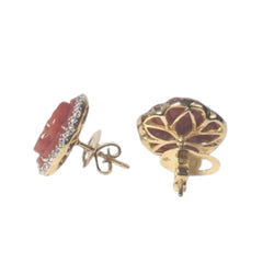 JE0202L - Carved Jade with Diamond Flower Earrings set in 18K Gold Setting