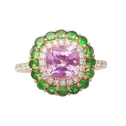 JR0228L - Pink Sapphire, Tsavorite and Diamond Ring set in 18K Rose Gold Setting