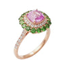 JR0228L - Pink Sapphire, Tsavorite and Diamond Ring set in 18K Rose Gold Setting