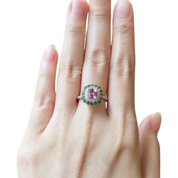 JR0228L - Pink Sapphire, Tsavorite and Diamond Ring set in 18K Rose Gold Setting