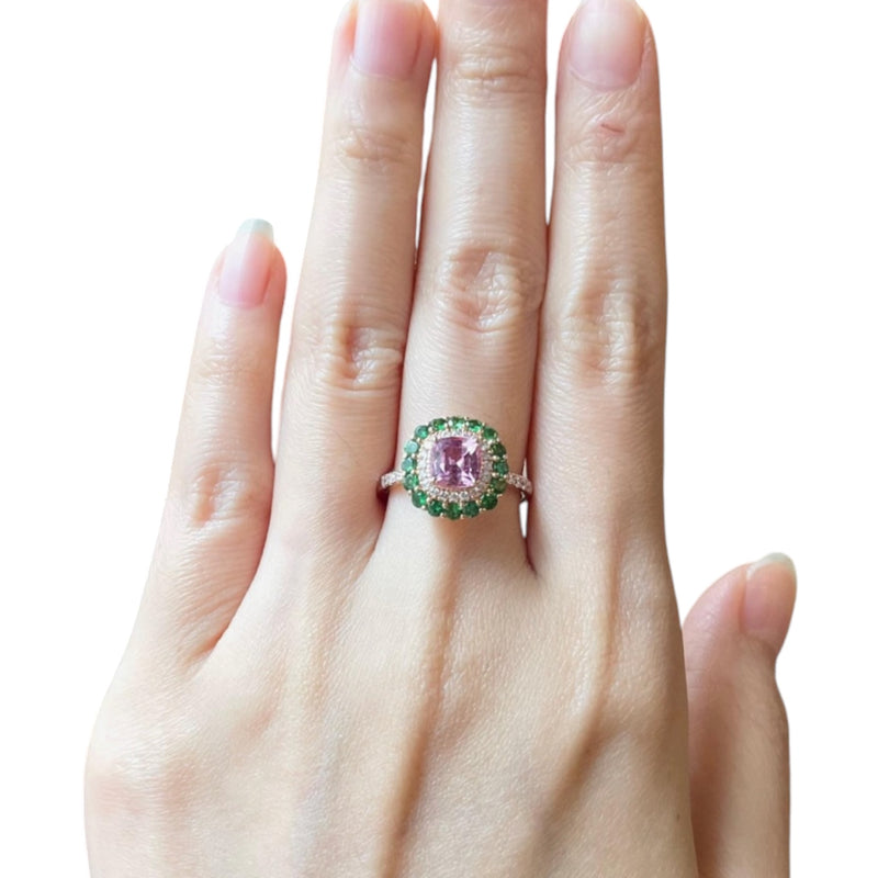 JR0228L - Pink Sapphire, Tsavorite and Diamond Ring set in 18K Rose Gold Setting