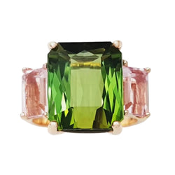 JR0373O - Green Tourmaline and Morganite Ring set in 18K Rose Gold Setting