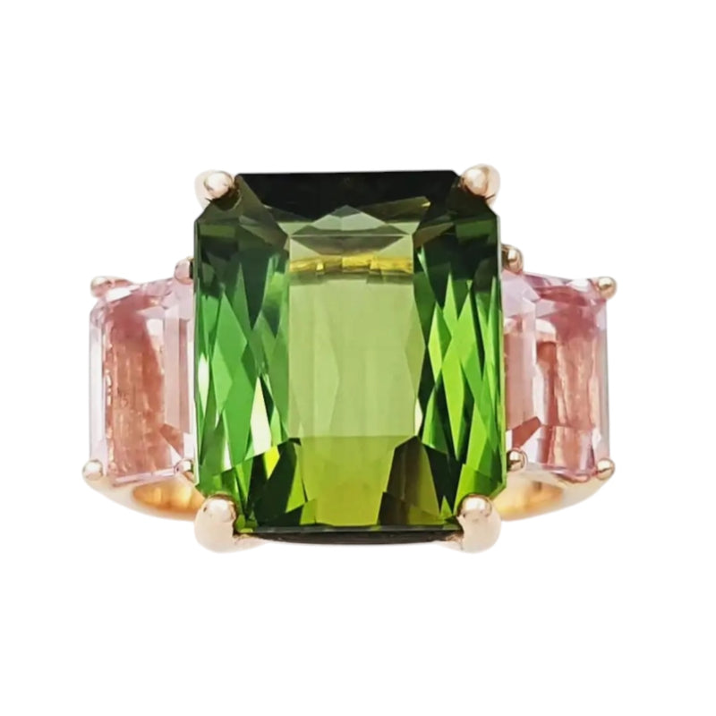 JR0373O - Green Tourmaline and Morganite Ring set in 18K Rose Gold Setting