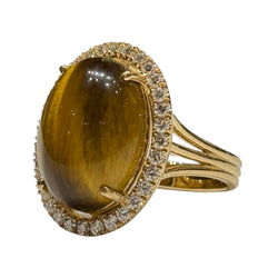 JREM2K - Tiger’s Eye with Diamond Ring Set in 18K Gold Setting