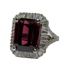 JREM1K - Rhodolite Garnet with Diamond Ring Set in Platinum Setting