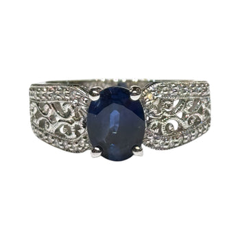 JR0985UK - Blue Sapphire with Diamond Ring Set in 18K White Gold Setting