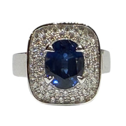 JR0110WK - Blue Sapphire with Diamond Ring Set in 18K White Gold Setting
