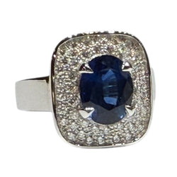 JR0110WK - Blue Sapphire with Diamond Ring Set in 18K White Gold Setting