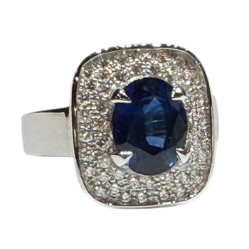 JR0110WK - Blue Sapphire with Diamond Ring Set in 18K White Gold Setting