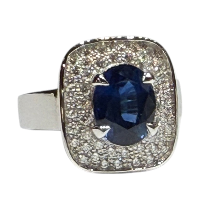 JR0110WK - Blue Sapphire with Diamond Ring Set in 18K White Gold Setting