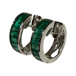 JE11953ZK - Emerald Hoop Earrings Set in 18K White Gold Setting